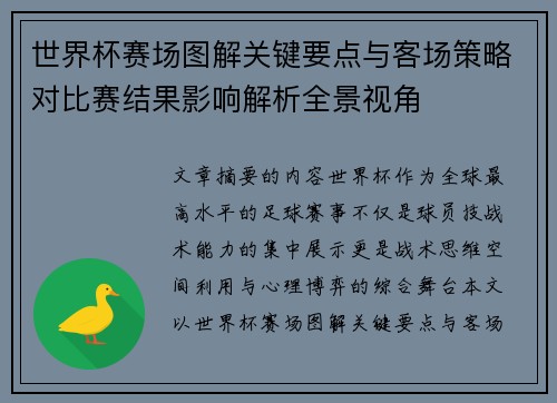 世界杯赛场图解关键要点与客场策略对比赛结果影响解析全景视角 世界杯赛场图解关键要点与客场策略对比赛结果影响解析全景视角
