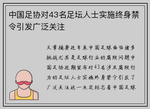 中国足协对43名足坛人士实施终身禁令引发广泛关注
