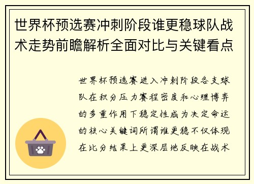 世界杯预选赛冲刺阶段谁更稳球队战术走势前瞻解析全面对比与关键看点
